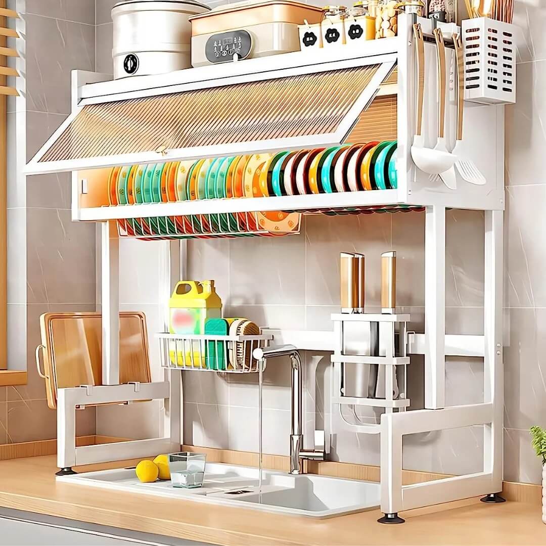 Escurridor y Organizador de platos de Acero con tapa de Policarbonato® /85cm