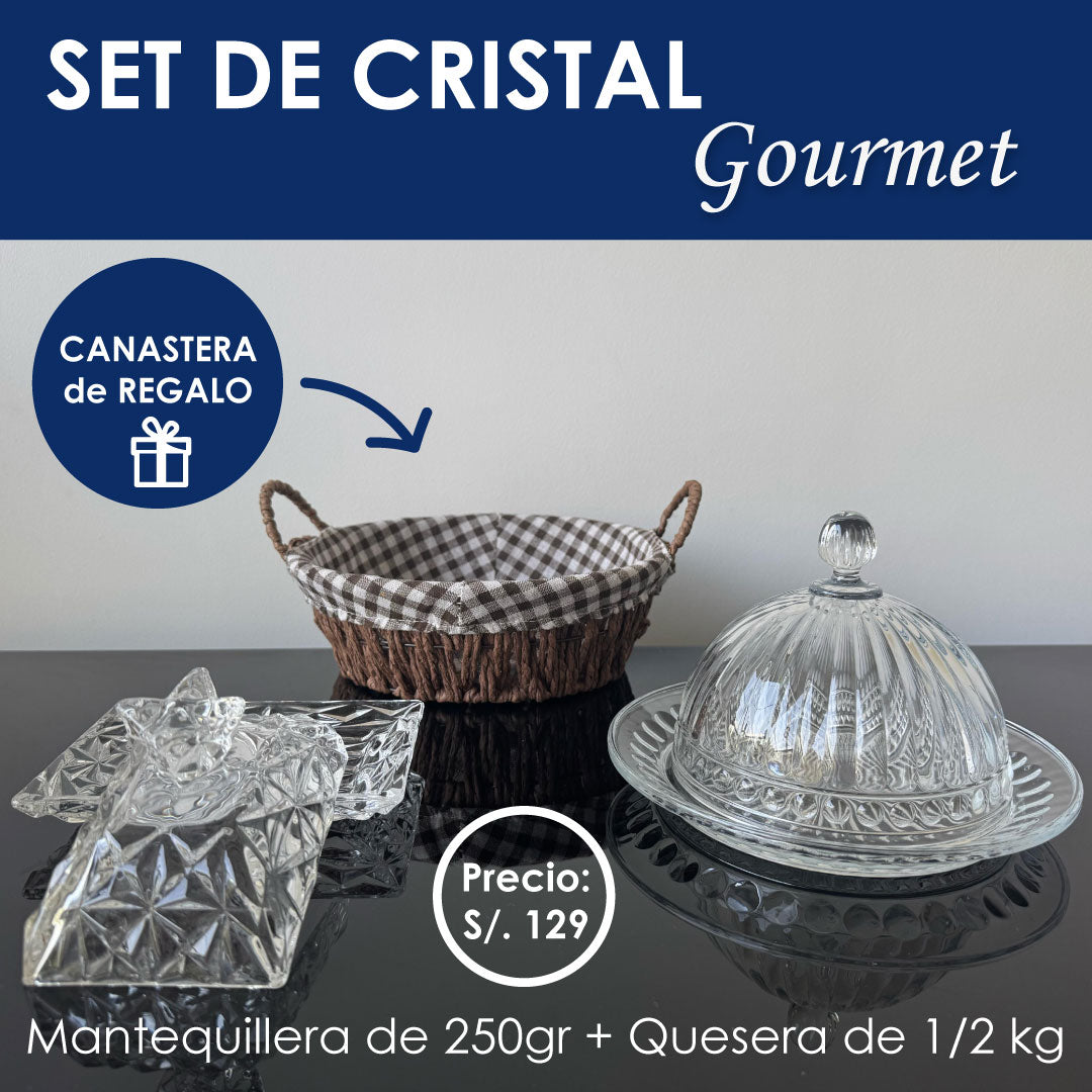 ®Set de Cristal Gourmet: Quesera 1kg + Mantequillera + Panera Deluxe