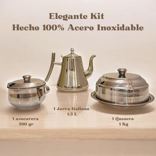 COMBO - ACERO INOXIDABLE (JARRA, QUESERA Y AZUCARERA)