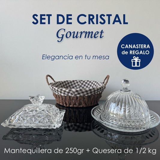 ®Set de Cristal Gourmet: Quesera 1kg + Mantequillera + Panera Deluxe