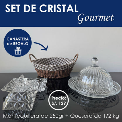 ®Set de Cristal Gourmet: Quesera 1/2kg + Mantequillera + Panera Deluxe